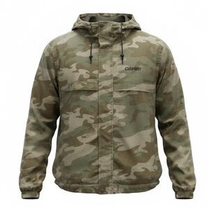 OSIRIS Mens Windbreaker Jacket Hood Lightweight Green Camo Print Size Small